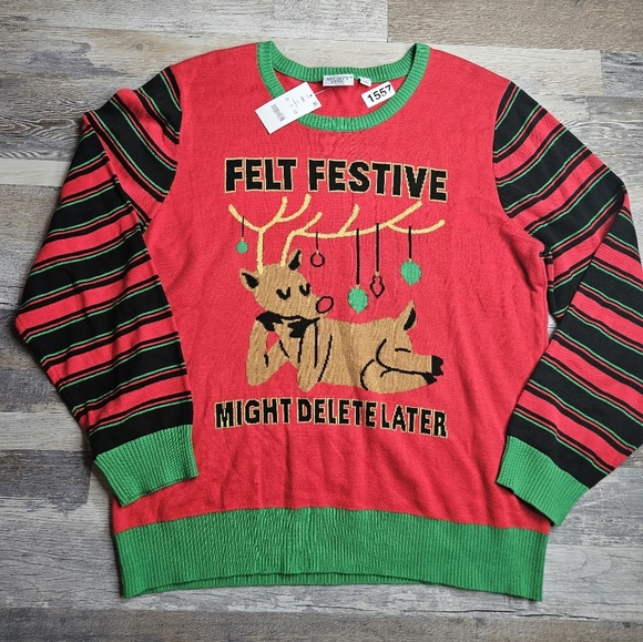 Ugly Christmas Sweater Sweaters - CHRISTMAS Sweater Reindeer Feeling Festive NEW Crewneck Women's Large